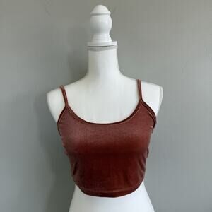 Ever B Woman’s Velvet Spaghetti Strap Crop Top Sz M Rust Orange